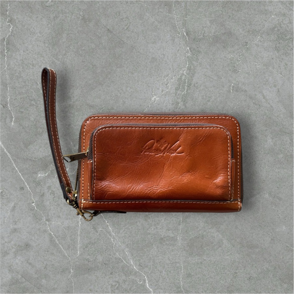 Patricia Nash Zip Around Brown Leather Wristlet Wallet